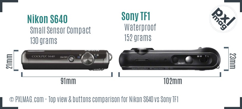 Nikon S640 vs Sony TF1 top view buttons comparison