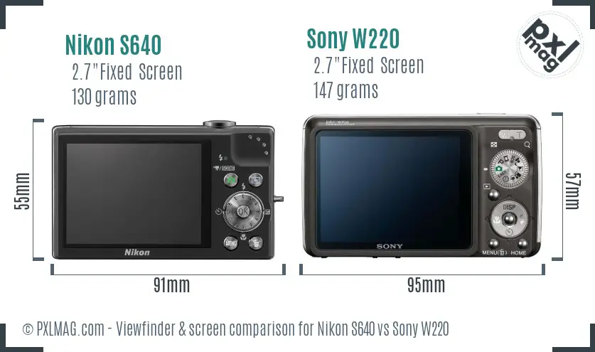 Nikon S640 vs Sony W220 Screen and Viewfinder comparison