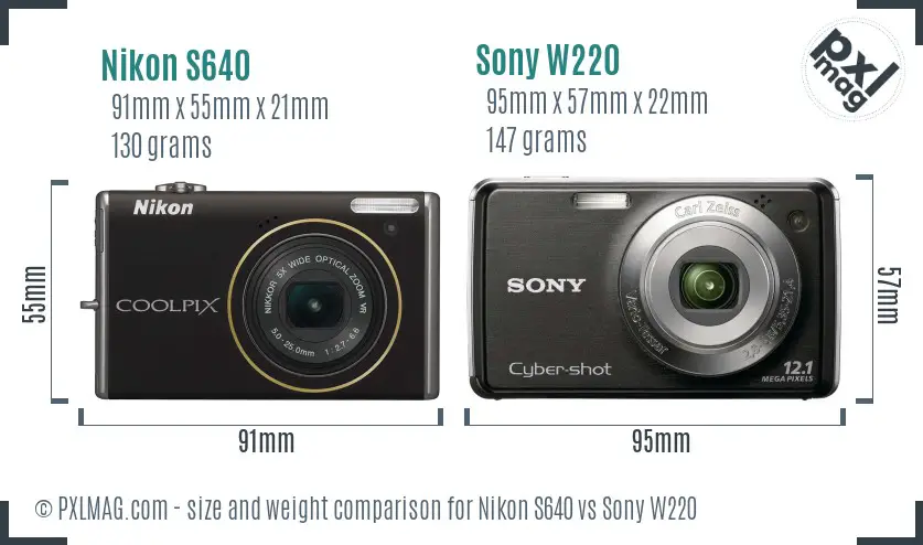 Nikon S640 vs Sony W220 size comparison