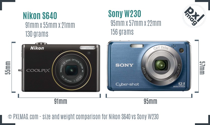 Nikon S640 vs Sony W230 size comparison Nikon S640 vs Sony W230 size comparison