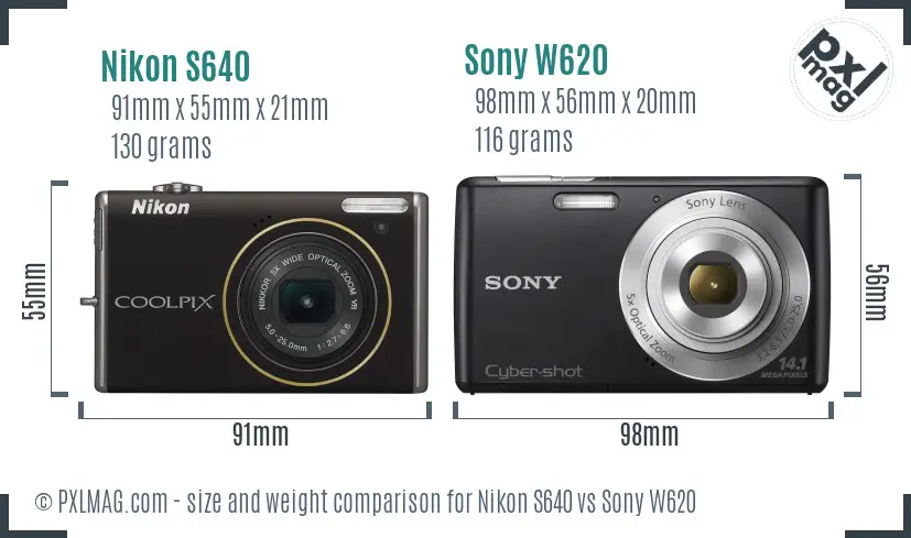 Nikon S640 vs Sony W620 size comparison Nikon S640 vs Sony W620 size comparison