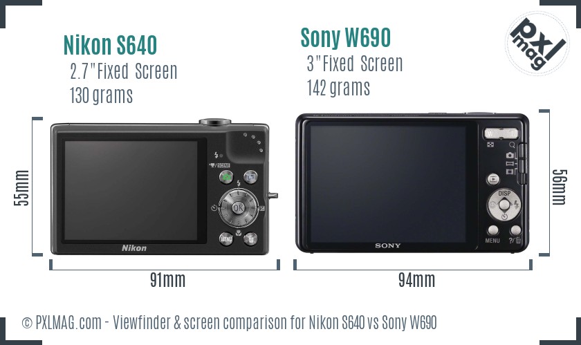 Nikon S640 vs Sony W690 Screen and Viewfinder comparison