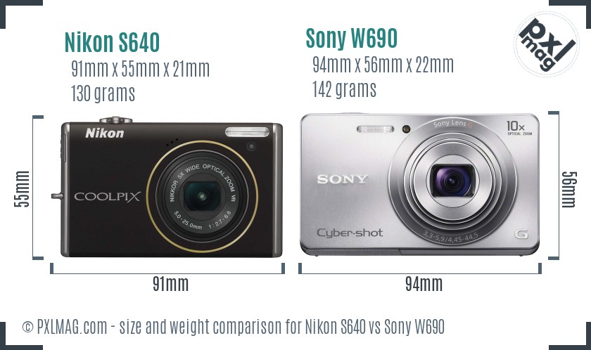 Nikon S640 vs Sony W690 size comparison Nikon S640 vs Sony W690 size comparison