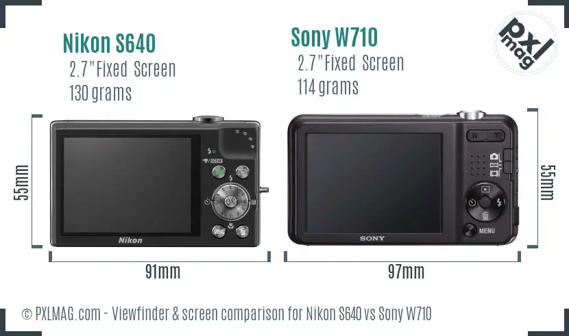 Nikon S640 vs Sony W710 Screen and Viewfinder comparison