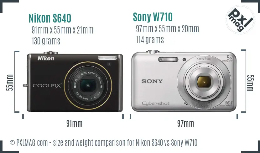 Nikon S640 vs Sony W710 size comparison