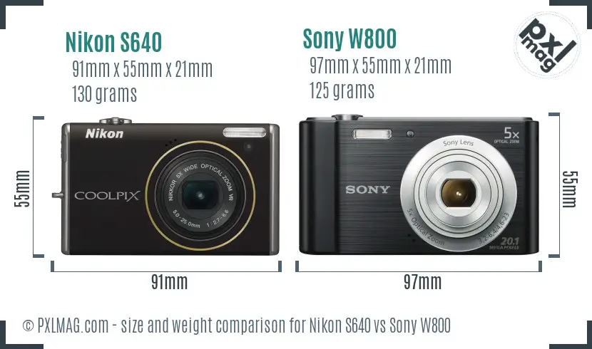 Nikon S640 vs Sony W800 size comparison