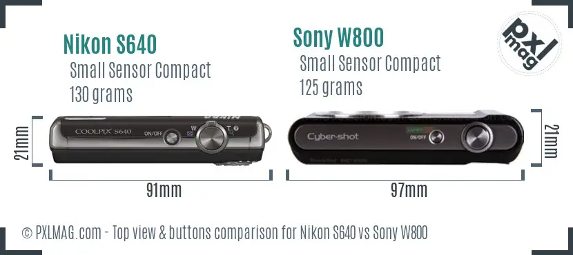 Nikon S640 vs Sony W800 top view buttons comparison
