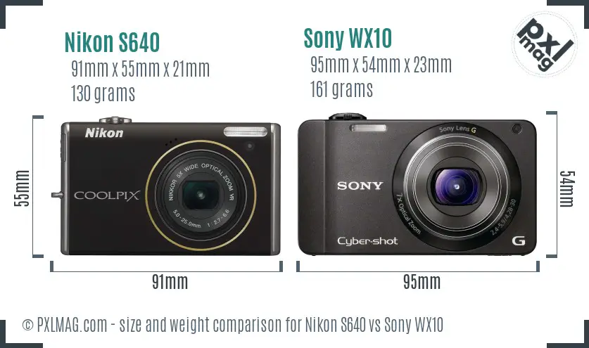 Nikon S640 vs Sony WX10 size comparison