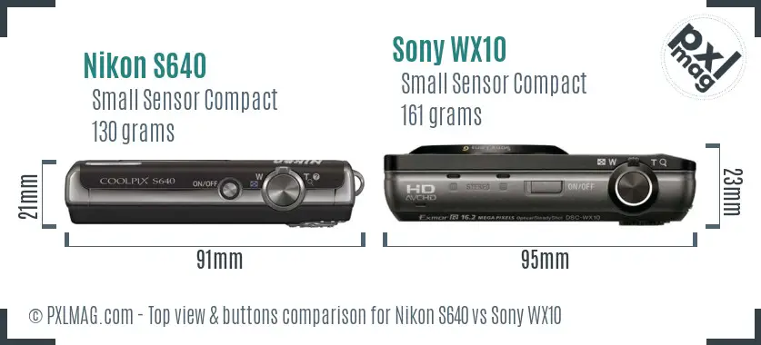 Nikon S640 vs Sony WX10 top view buttons comparison