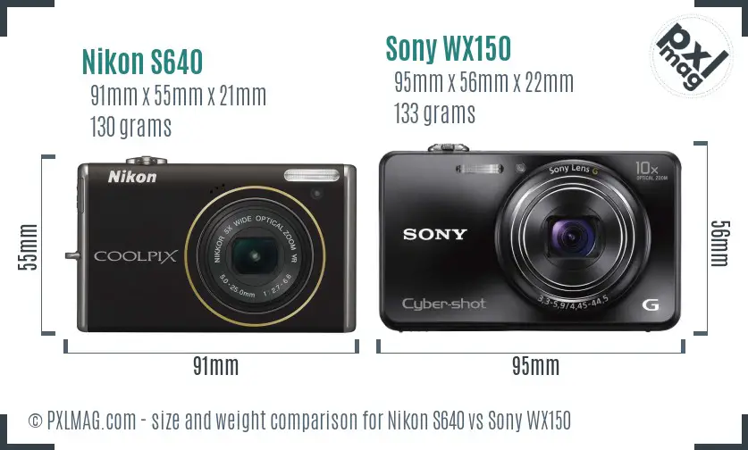 Nikon S640 vs Sony WX150 size comparison