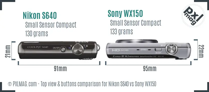 Nikon S640 vs Sony WX150 top view buttons comparison