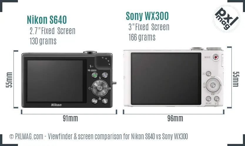 Nikon S640 vs Sony WX300 Screen and Viewfinder comparison