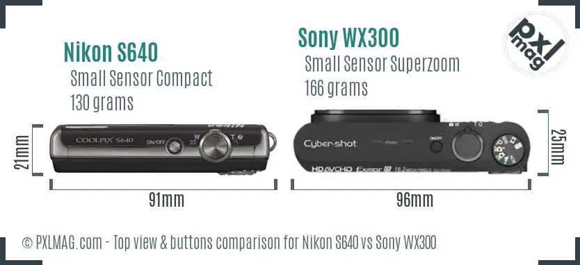 Nikon S640 vs Sony WX300 top view buttons comparison