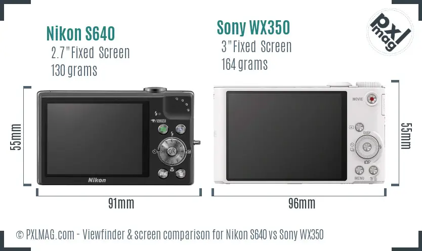 Nikon S640 vs Sony WX350 Screen and Viewfinder comparison