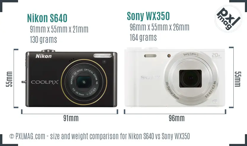 Nikon S640 vs Sony WX350 size comparison