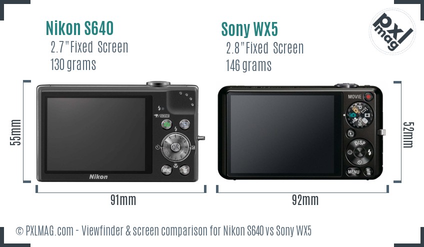 Nikon S640 vs Sony WX5 Screen and Viewfinder comparison