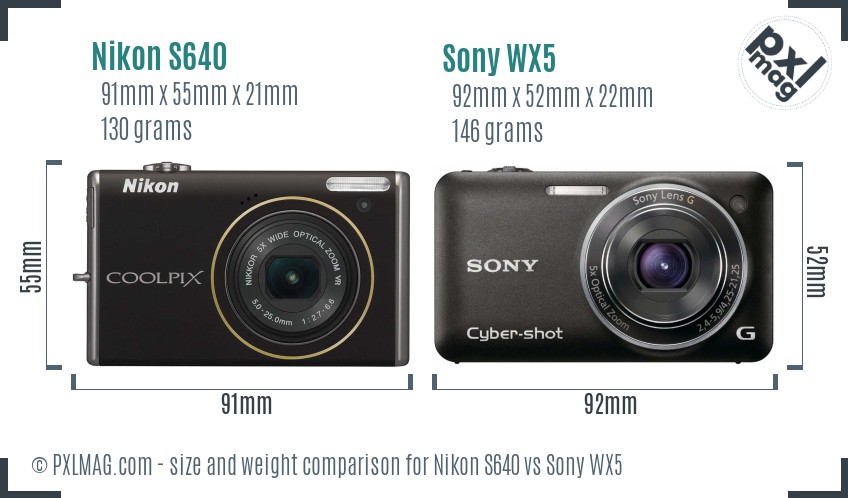 Nikon S640 vs Sony WX5 size comparison Nikon S640 vs Sony WX5 size comparison