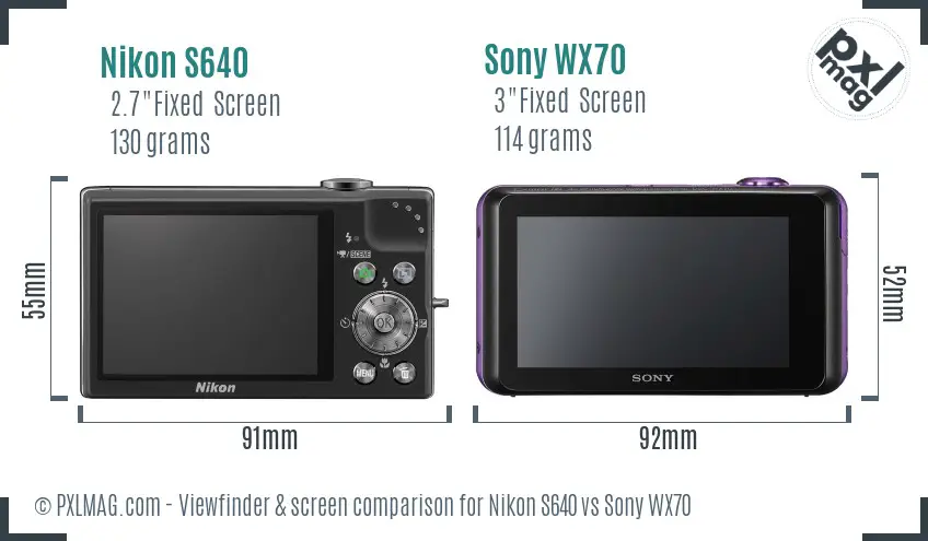Nikon S640 vs Sony WX70 Screen and Viewfinder comparison Nikon S640 vs Sony WX70 Screen and Viewfinder comparison