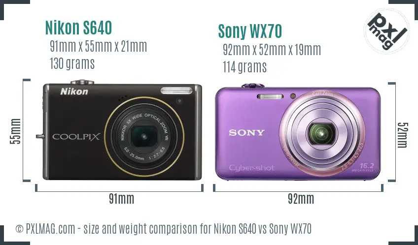 Nikon S640 vs Sony WX70 size comparison Nikon S640 vs Sony WX70 size comparison