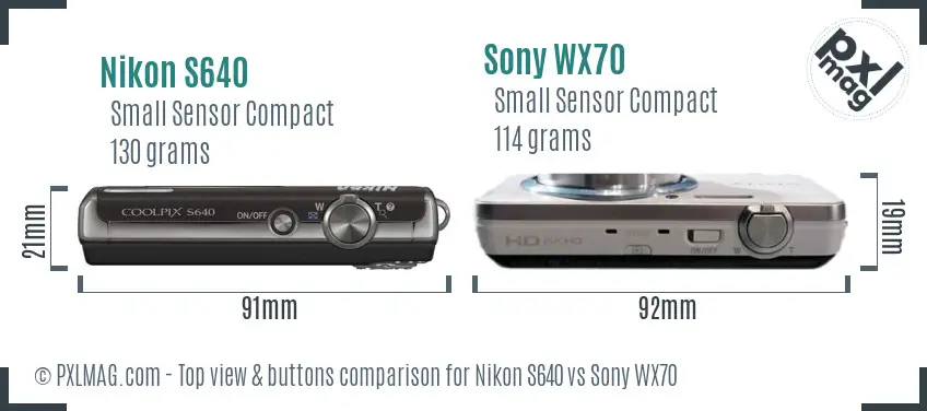 Nikon S640 vs Sony WX70 top view buttons comparison Nikon S640 vs Sony WX70 top view buttons comparison