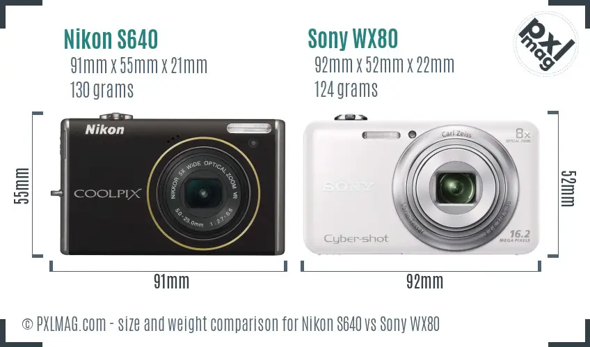 Nikon S640 vs Sony WX80 size comparison