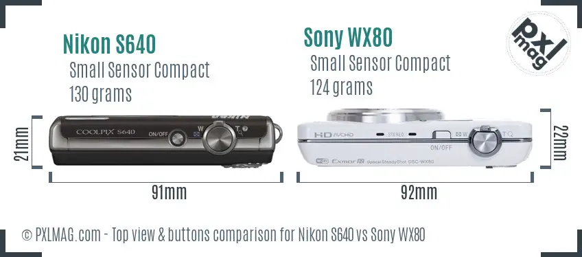 Nikon S640 vs Sony WX80 top view buttons comparison