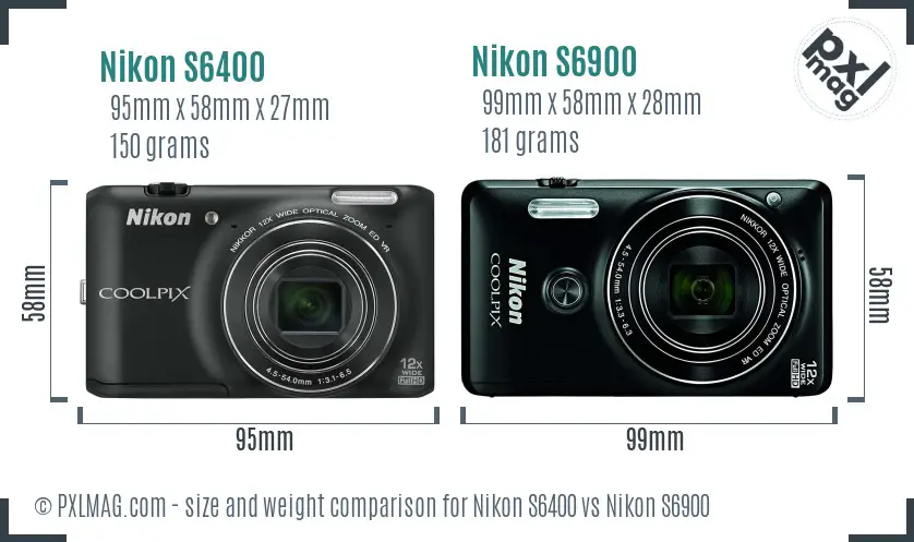 Nikon S6400 vs Nikon S6900 size comparison