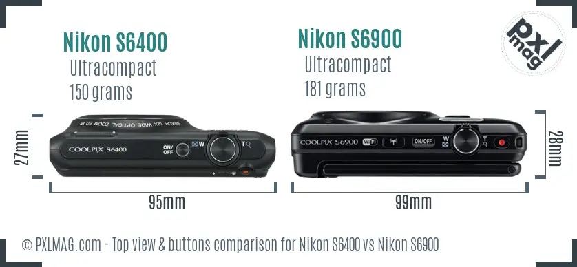 Nikon S6400 vs Nikon S6900 top view buttons comparison