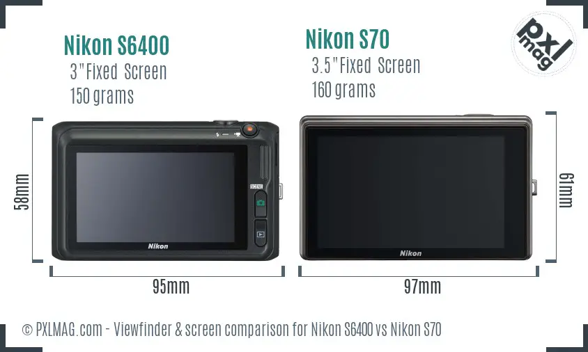 Nikon S6400 vs Nikon S70 Screen and Viewfinder comparison