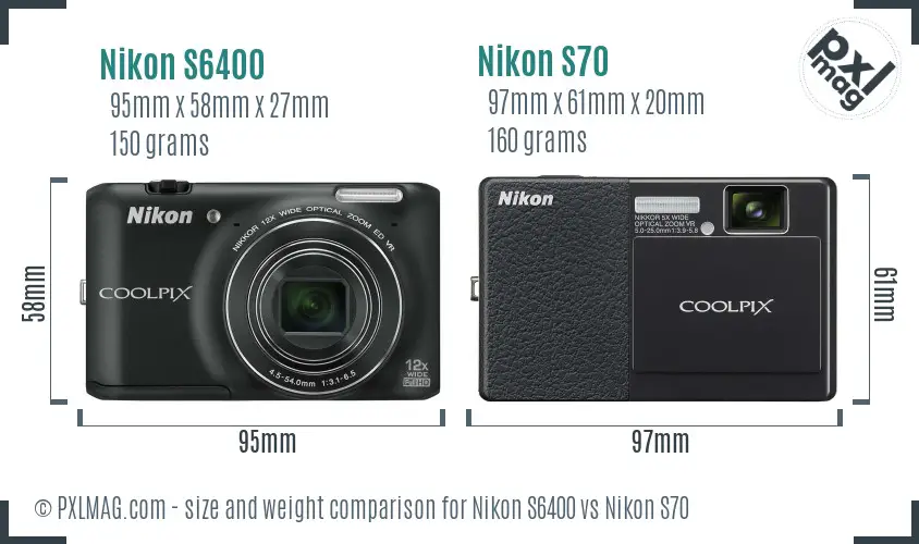 Nikon S6400 vs Nikon S70 size comparison