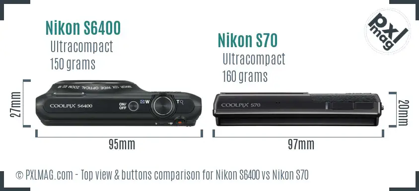Nikon S6400 vs Nikon S70 top view buttons comparison