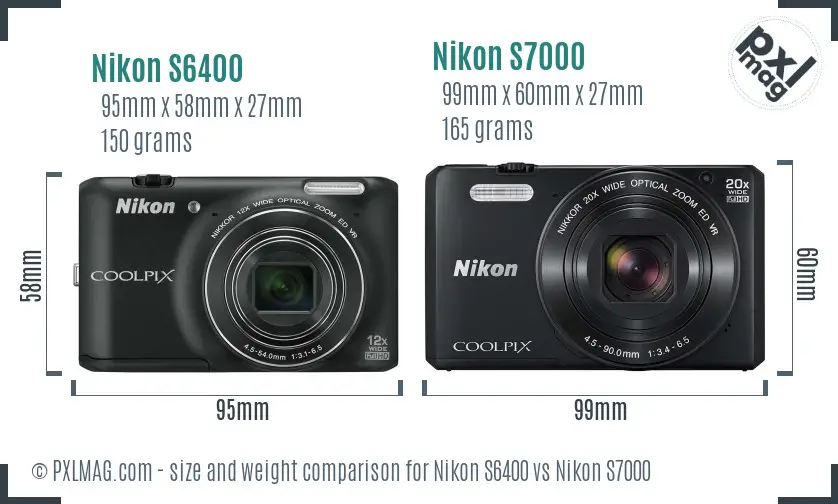 Nikon S6400 vs Nikon S7000 size comparison