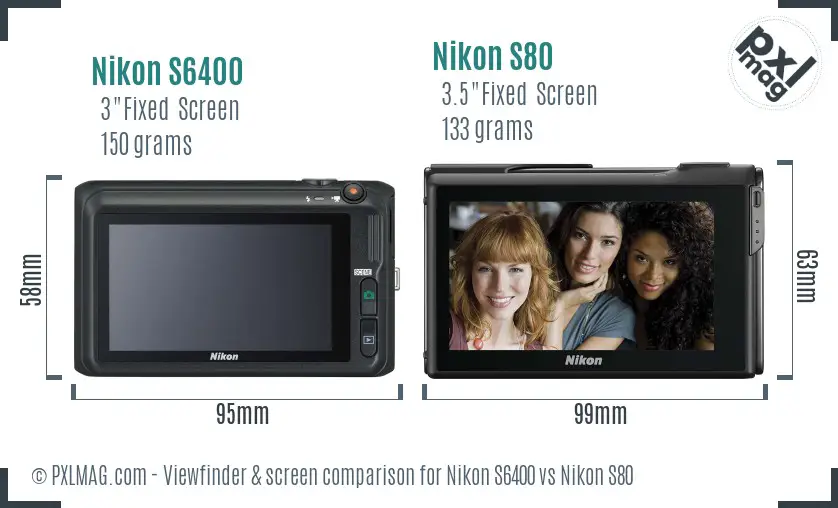 Nikon S6400 vs Nikon S80 Screen and Viewfinder comparison