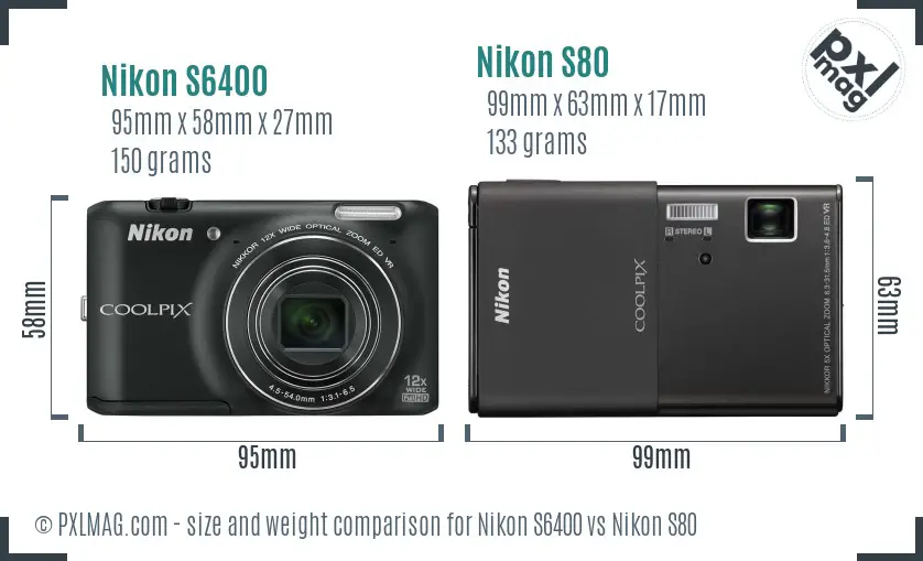 Nikon S6400 vs Nikon S80 size comparison