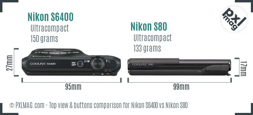 Nikon S6400 vs Nikon S80 top view buttons comparison