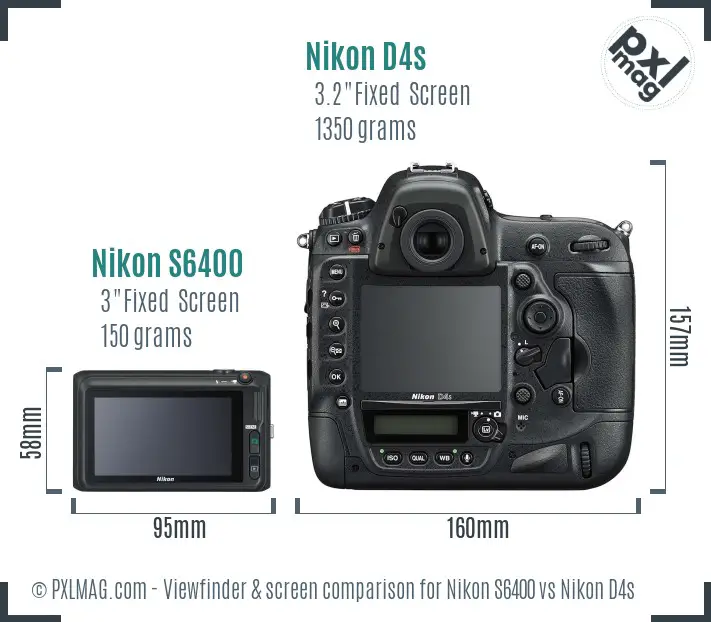 Nikon S6400 vs Nikon D4s Screen and Viewfinder comparison