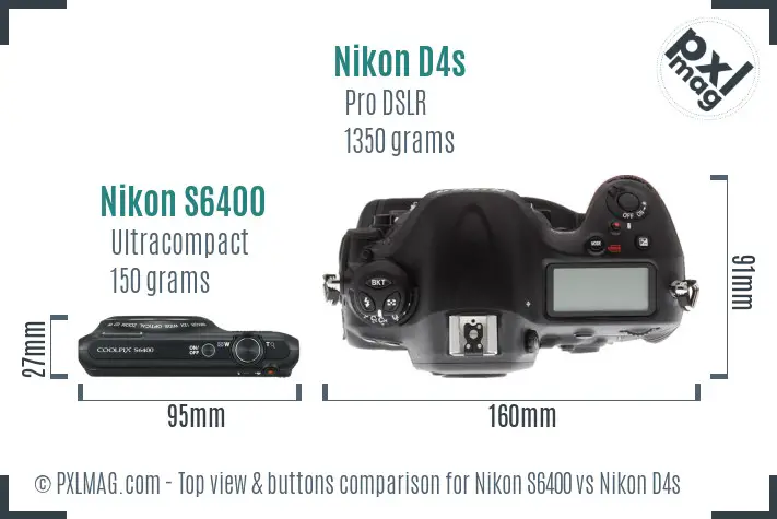 Nikon S6400 vs Nikon D4s top view buttons comparison