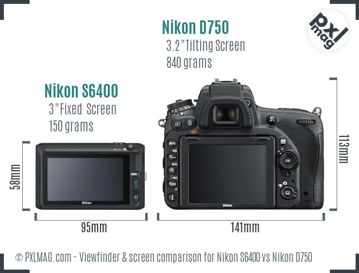 Nikon S6400 vs Nikon D750 Screen and Viewfinder comparison