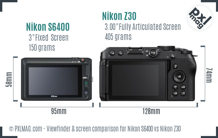 Nikon S6400 vs Nikon Z30 Screen and Viewfinder comparison