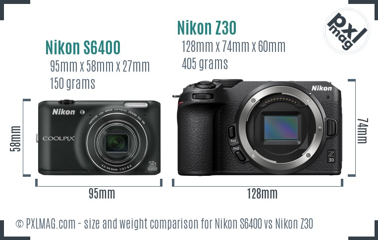 Nikon S6400 vs Nikon Z30 size comparison