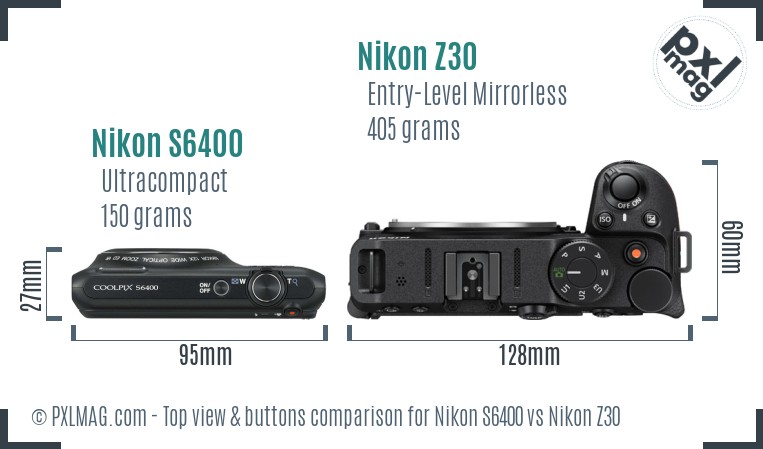 Nikon S6400 vs Nikon Z30 top view buttons comparison