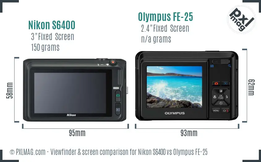 Nikon S6400 vs Olympus FE-25 Screen and Viewfinder comparison Nikon S6400 vs Olympus FE-25 Screen and Viewfinder comparison