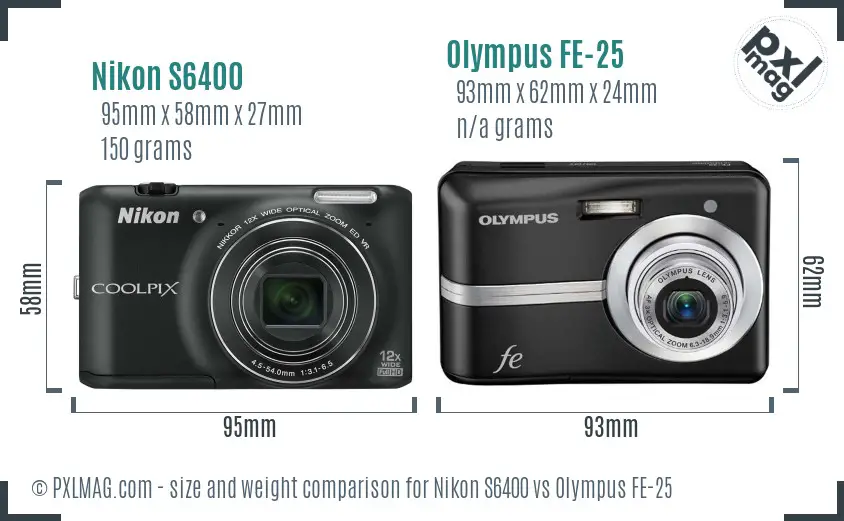 Nikon S6400 vs Olympus FE-25 size comparison Nikon S6400 vs Olympus FE-25 size comparison
