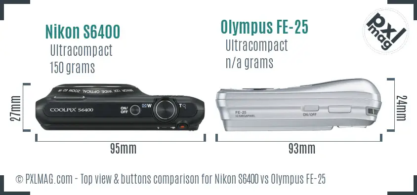 Nikon S6400 vs Olympus FE-25 top view buttons comparison Nikon S6400 vs Olympus FE-25 top view buttons comparison