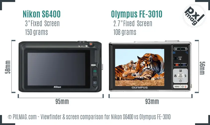 Nikon S6400 vs Olympus FE-3010 Screen and Viewfinder comparison