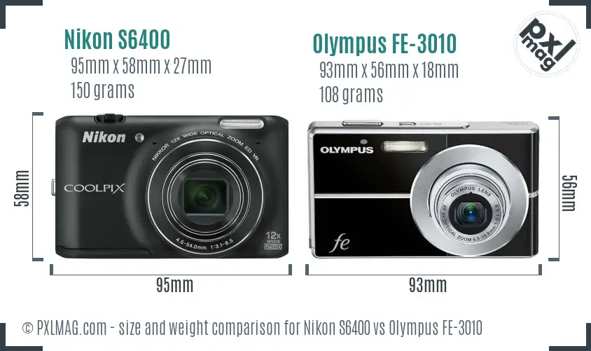 Nikon S6400 vs Olympus FE-3010 size comparison