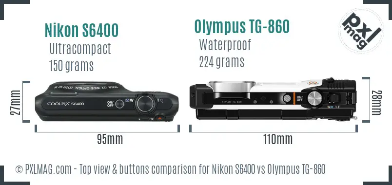 Nikon S6400 vs Olympus TG-860 top view buttons comparison