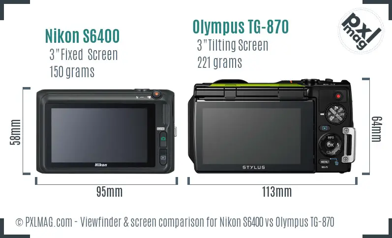 Nikon S6400 vs Olympus TG-870 Screen and Viewfinder comparison