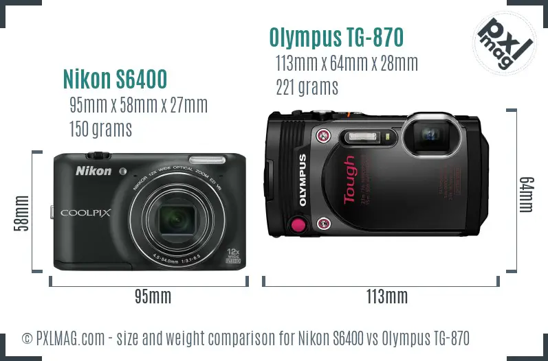 Nikon S6400 vs Olympus TG-870 size comparison