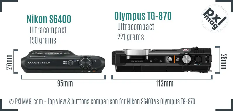 Nikon S6400 vs Olympus TG-870 top view buttons comparison